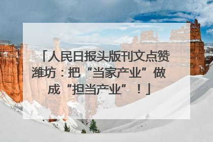 人民日报头版刊文点赞潍坊：把“当家产业”做成“担当产业”！